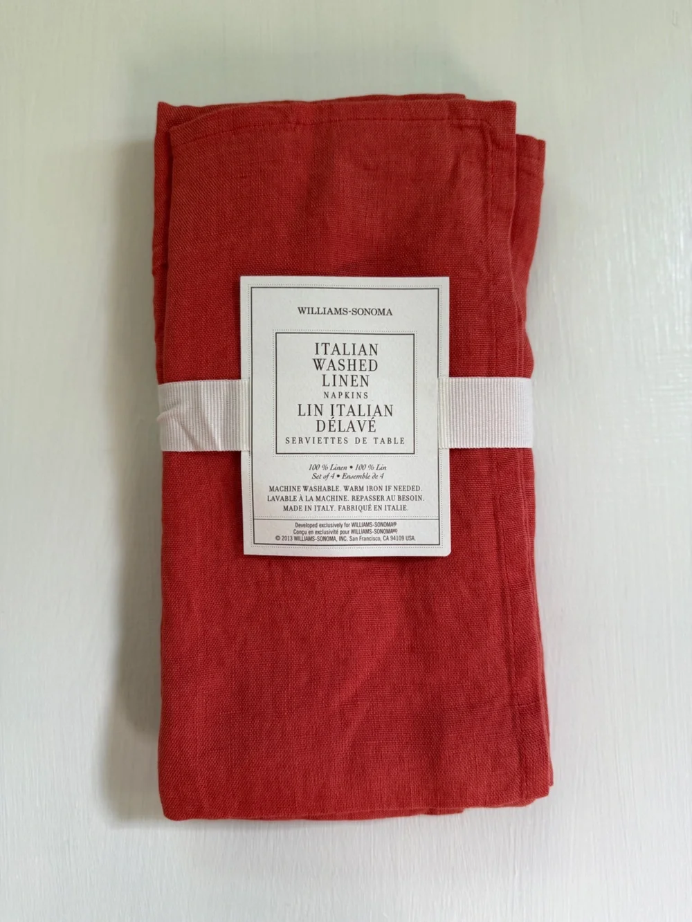 NWT Williams Sonoma Italian Washed Linen SET OF 4 TABLE NAPKINS Dark Orange